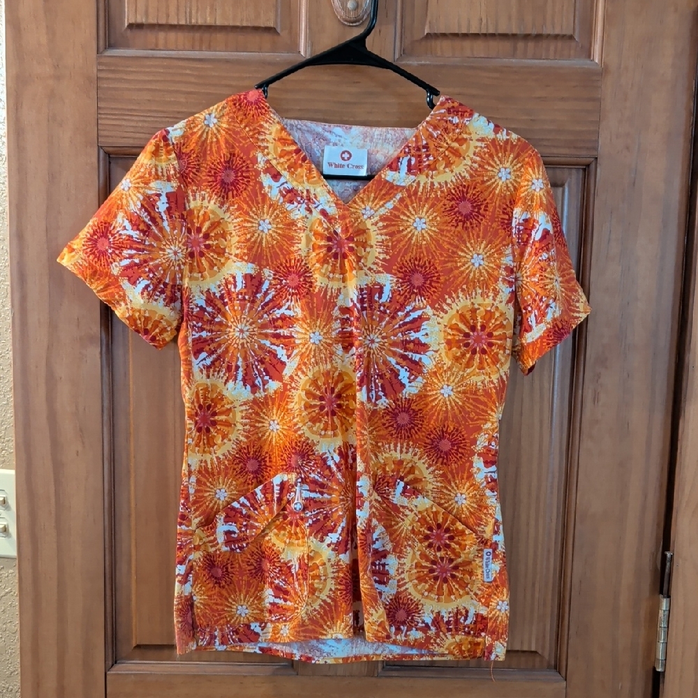 Women's Orange Tye Dye Scrub Top